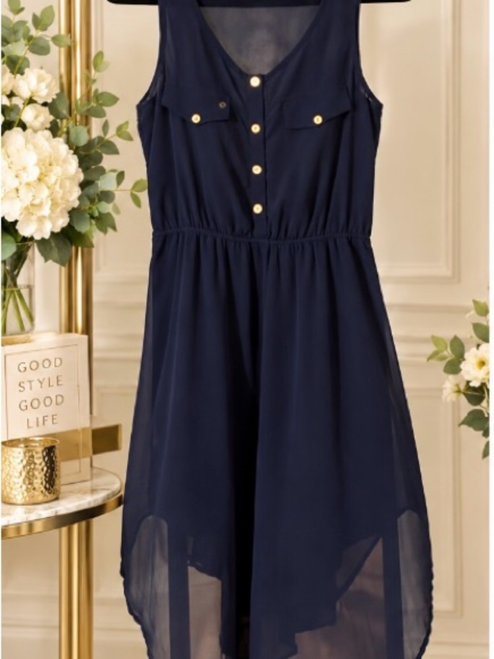 Realeres Navy Blue Sleeveless High-Low Dress Size S/P